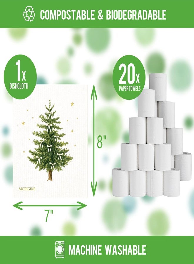 Morigins Swedish Kitchen Towels, Green Christmas Tree Swedish Napkins, Cellulose Sponge Cloth, Non-Scratch Reusable Paper Towels, Biodegradable and Reusable Kitchen Towels 4pack 7X8 - Image 2